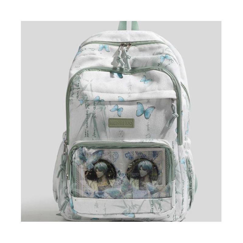 Butterfly-Printed Multi-Compartment Backpack Bowlift