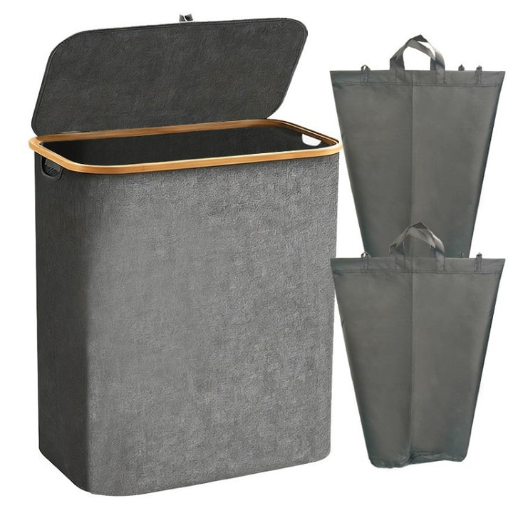Laundry separation system with bamboo lid and multiple compartments Bowlift