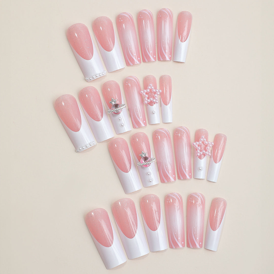 Decorative Press-On Nail Set with Elegant Design Elements Bowlift