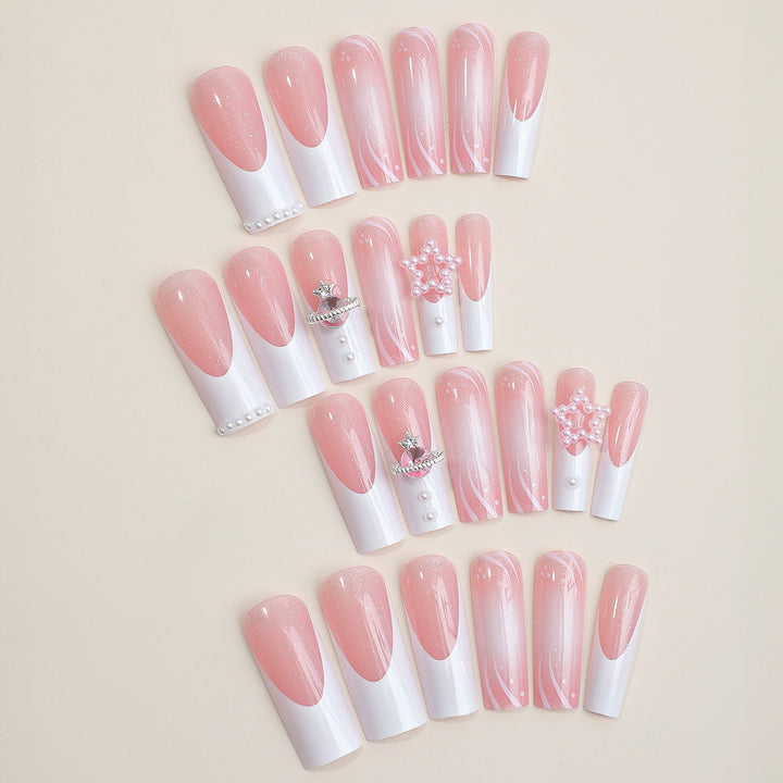 Decorative Press-On Nail Set with Elegant Design Elements Bowlift