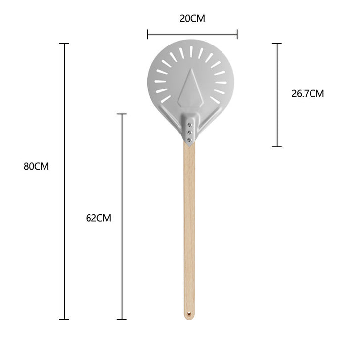 long-handled perforated pizza peel with wooden handle Bowlift