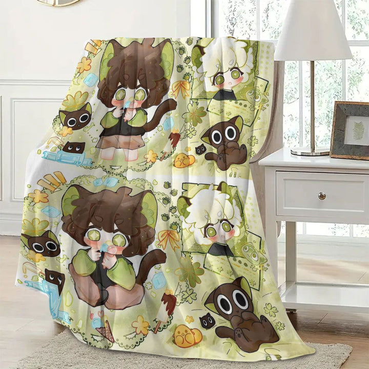 Cartoon Animal-Themed Fleece Throw Blanket