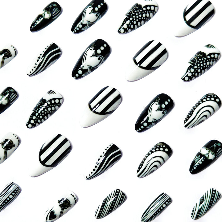Creative Art Nails in Elegant Black-and-White Design Bowlift