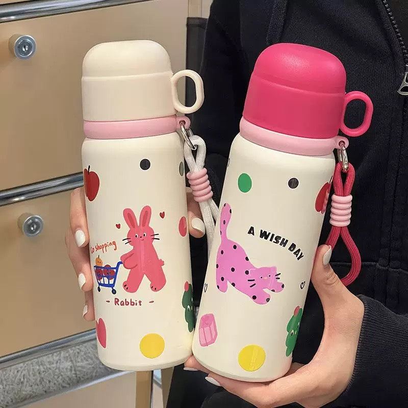 Women's Insulated Water Bottle with Secure Carry Handle and Creative Animal Design Bowlift