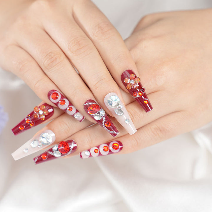 Glamorous Crystal-Enhanced Press-On Nail Set Bowlift