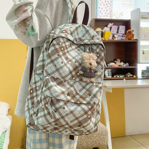Backpack with Fashionable Check Pattern and Practical Compartments Bowlift
