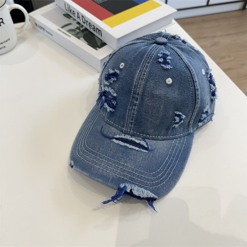Women's Distressed Denim Baseball Cap Bowlift