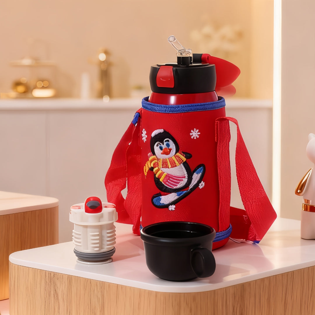 Women's Insulated Water Bottle with Practical Carry Strap and Animal Design Bowlift