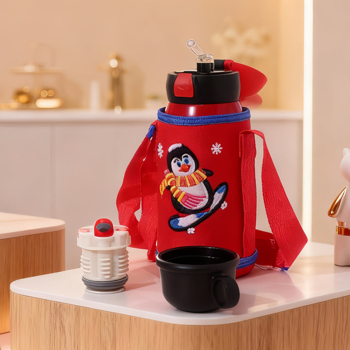 Women's Insulated Water Bottle with Practical Carry Strap and Animal Design Bowlift