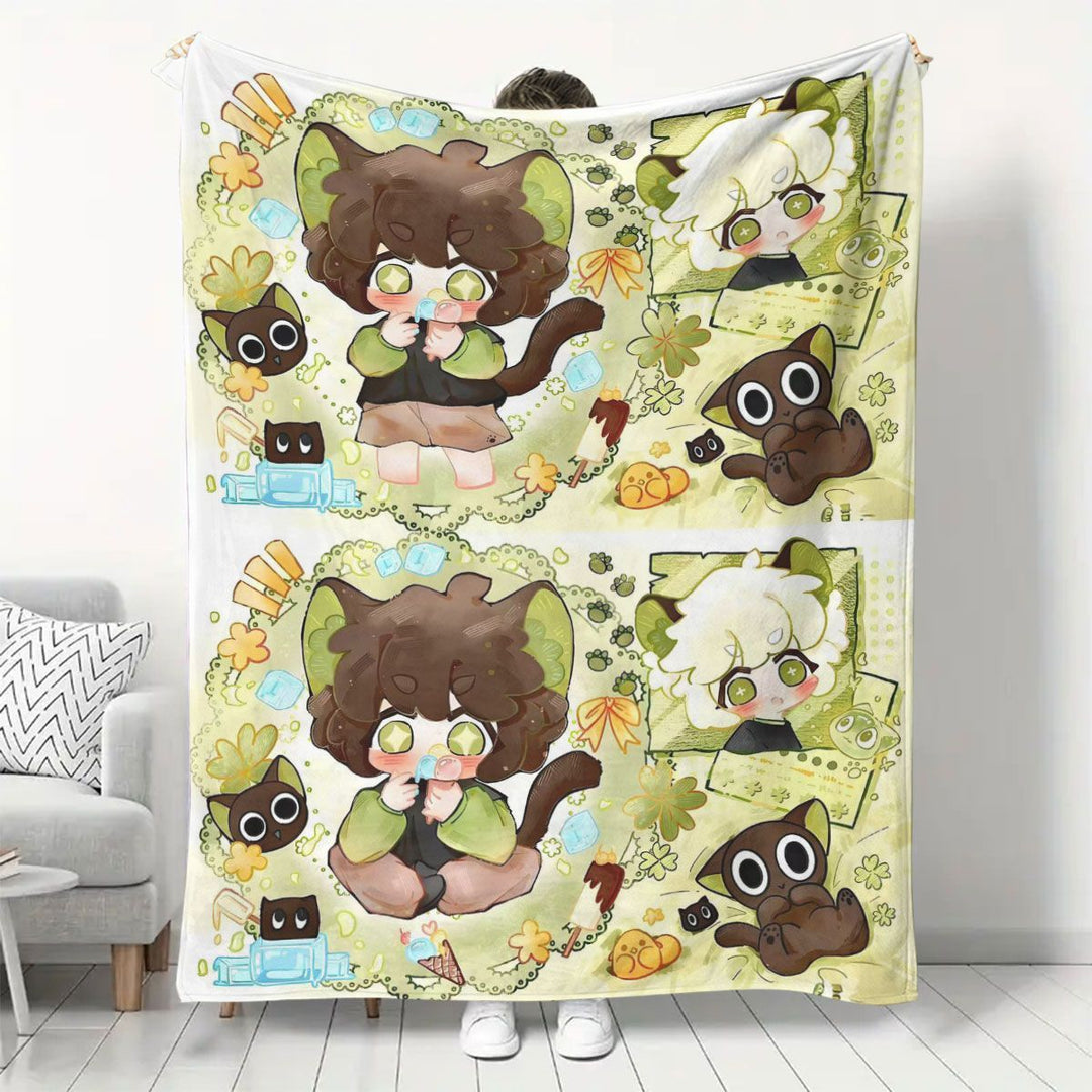 Cartoon Animal-Themed Fleece Throw Blanket