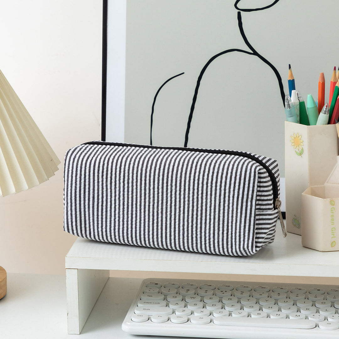Striped Zippered Pencil Case Bag Bowlift