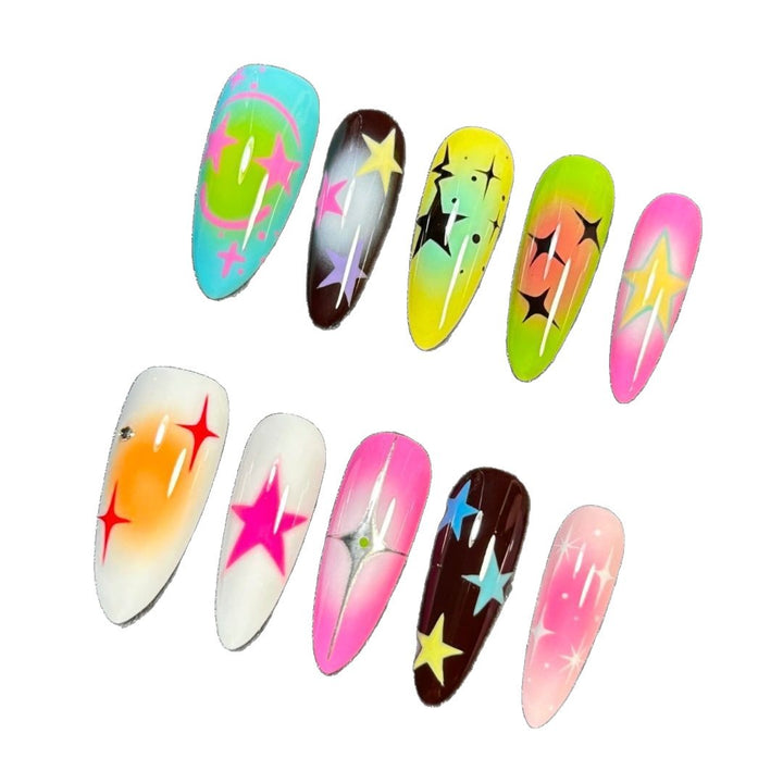 Glitter Star-Themed Press-On Nail Art Set Bowlift