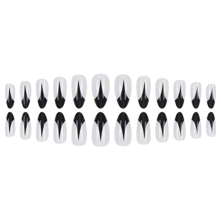 Trendy Stiletto Press-On Nails with Artistic Black and White Design Bowlift