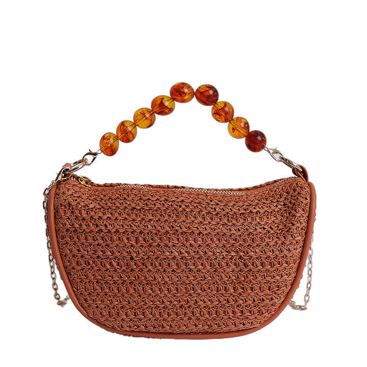 Stylish Woven Handbag with Beaded Handle Bowlift