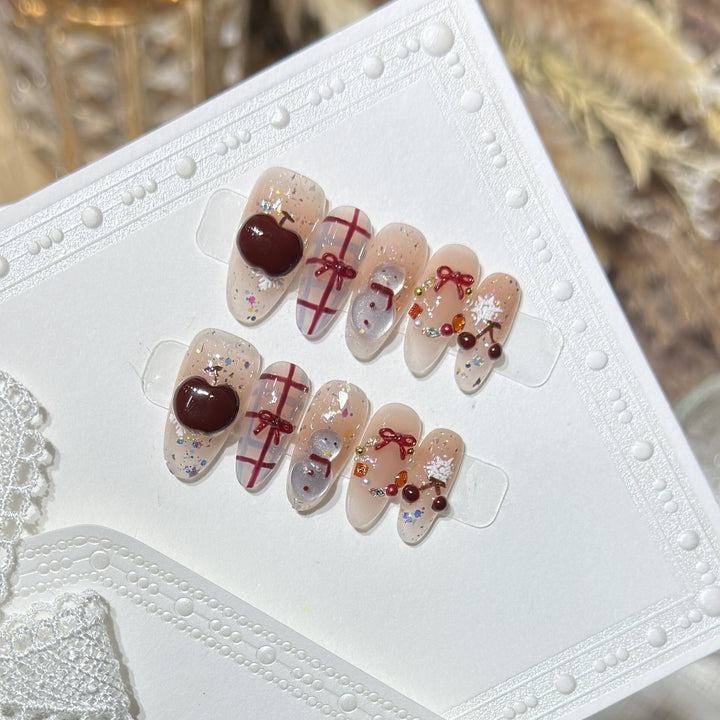 Winter-Themed Press-On Nail Art Set Bowlift