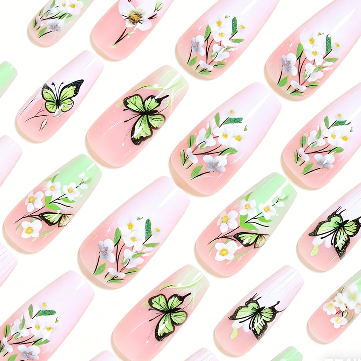 Artistic Butterfly and Floral Press-On Nail Set Bowlift