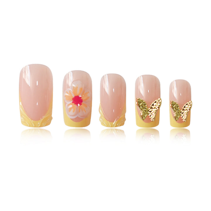 Artistic Floral Press-On Nail Design Bowlift