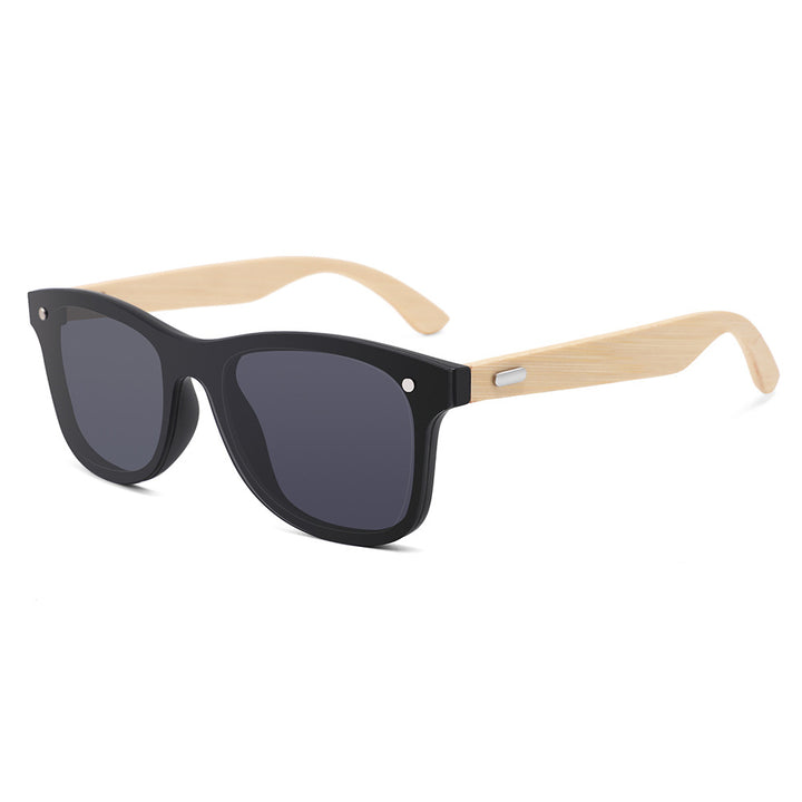 Rimless oversized cat eye polarized sunglasses with wood-effect temples Bowlift