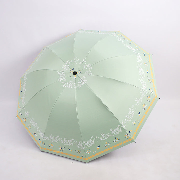 Ladies Elegant Folding Umbrella with Floral Patterns Bowlift