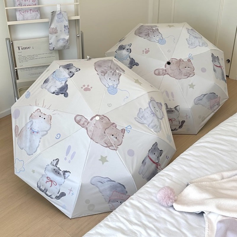 Women's Foldable Umbrella with Charming Cat Pattern Bowlift