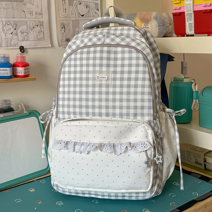 Playful Gingham Patterned School Backpack Bowlift