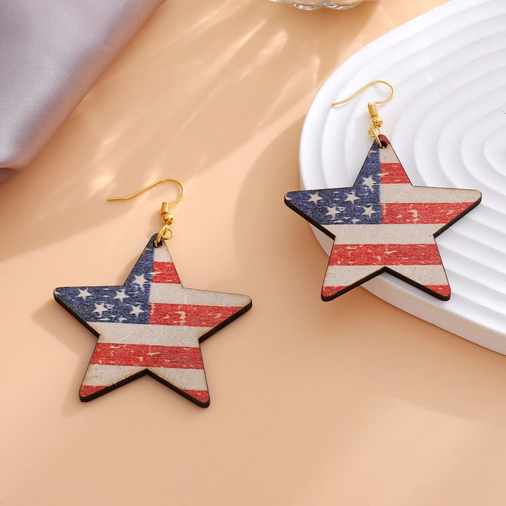 Women's nan star-shaped patriotic wooden dangle earrings with distressed flag print Bowlift