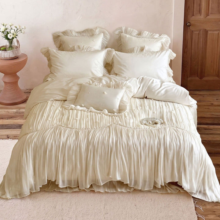 Pleated Ruffled Chiffon Duvet Cover Set