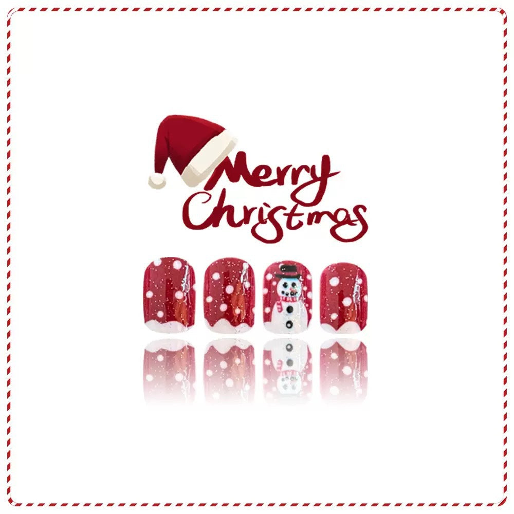 Artificial nail set with festive snowman motifs and glitter accents Bowlift