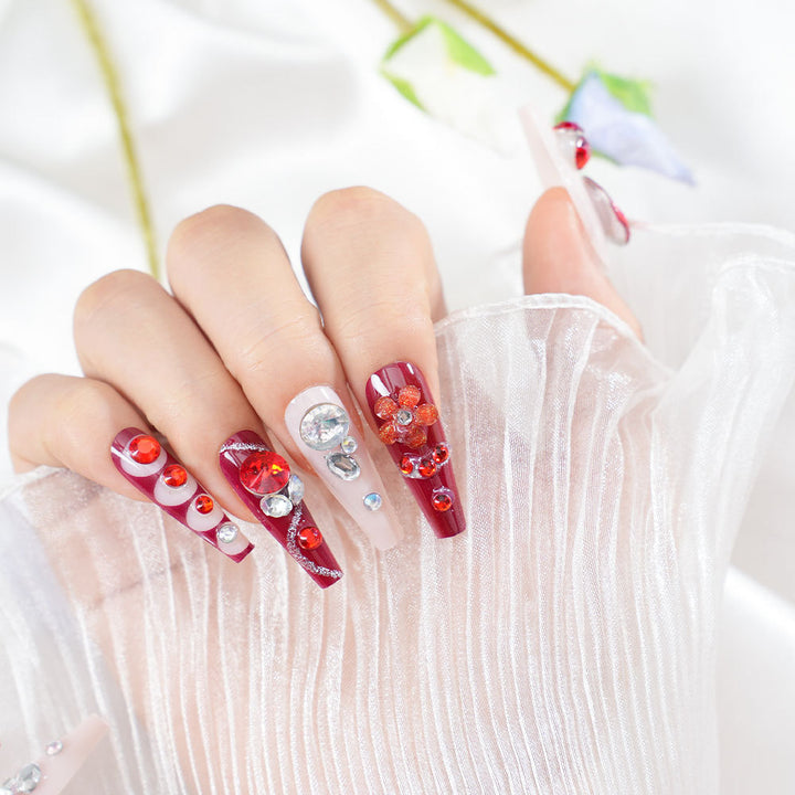 Glamorous Crystal-Enhanced Press-On Nail Set Bowlift