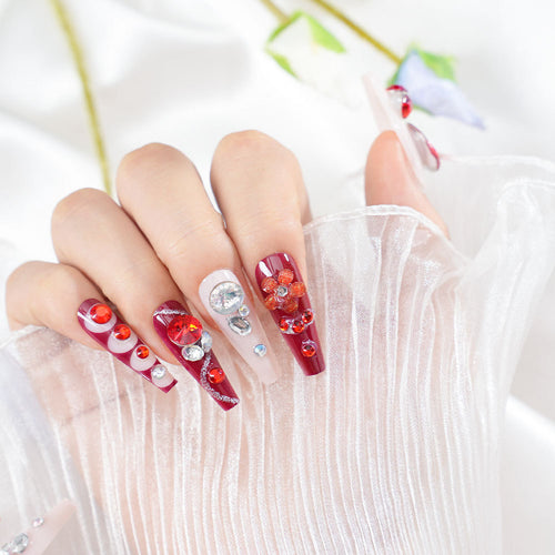 Glamorous Crystal-Enhanced Press-On Nail Set Bowlift