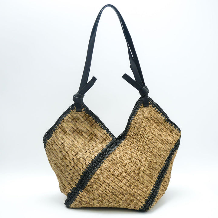 Braided Natural Material Handbag with Black Drawstring Bowlift