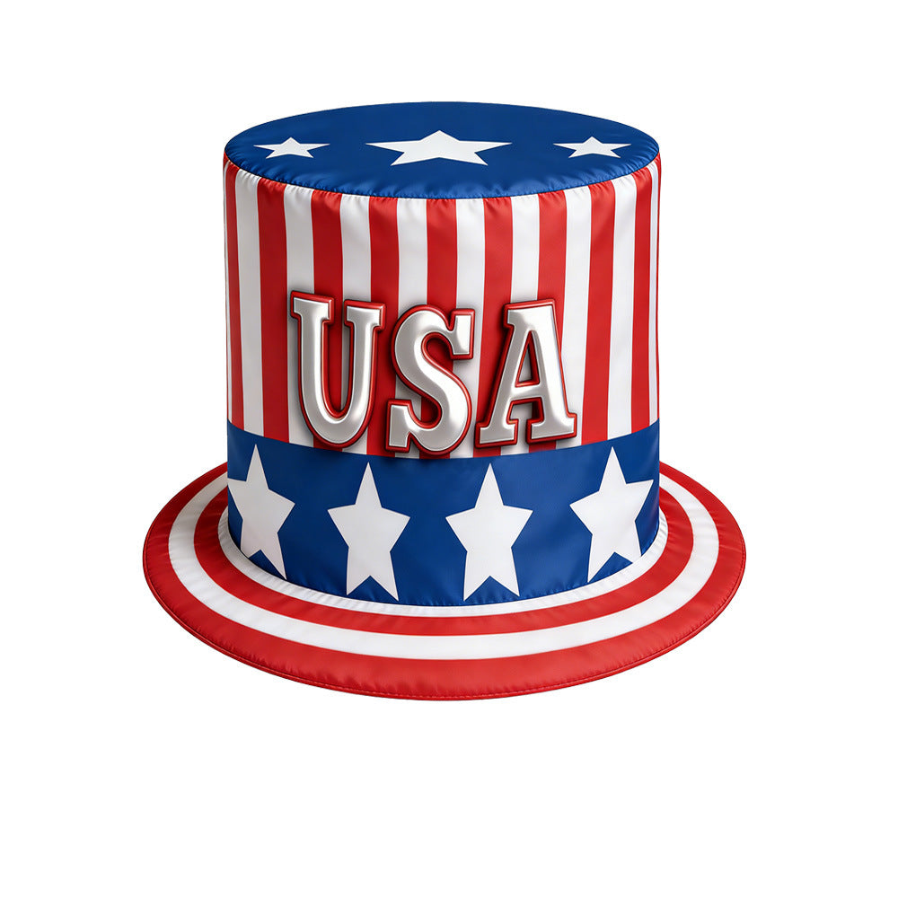 Unisex nan patriotic novelty tall top hat with star-printed band and striped brim Bowlift