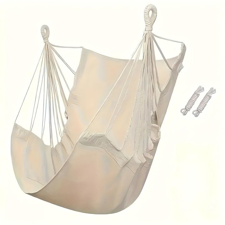 Hanging hammock chair with reinforced cotton canvas and integrated arm pockets Bowlift