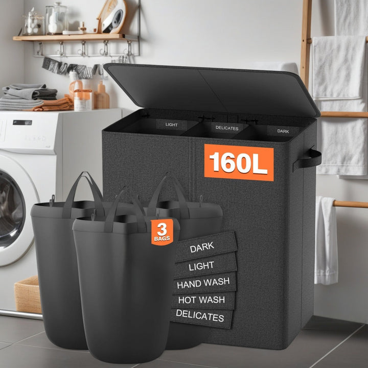 Practical laundry separation system with lid Bowlift