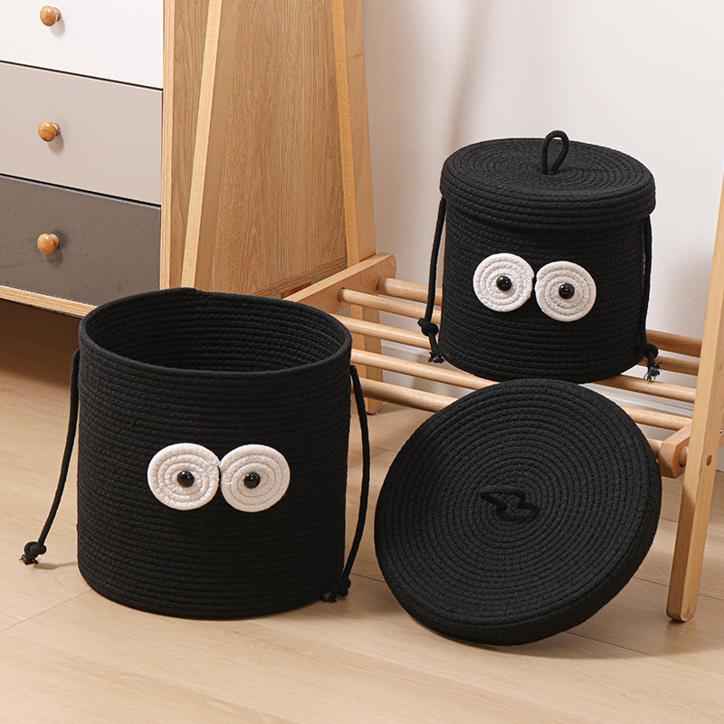 Women's Round Storage Basket with Lid and Eye Design Bowlift