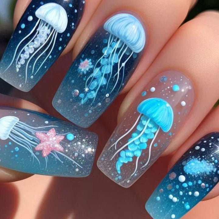 Jellyfish-Themed Acrylic Nail Art Set Bowlift