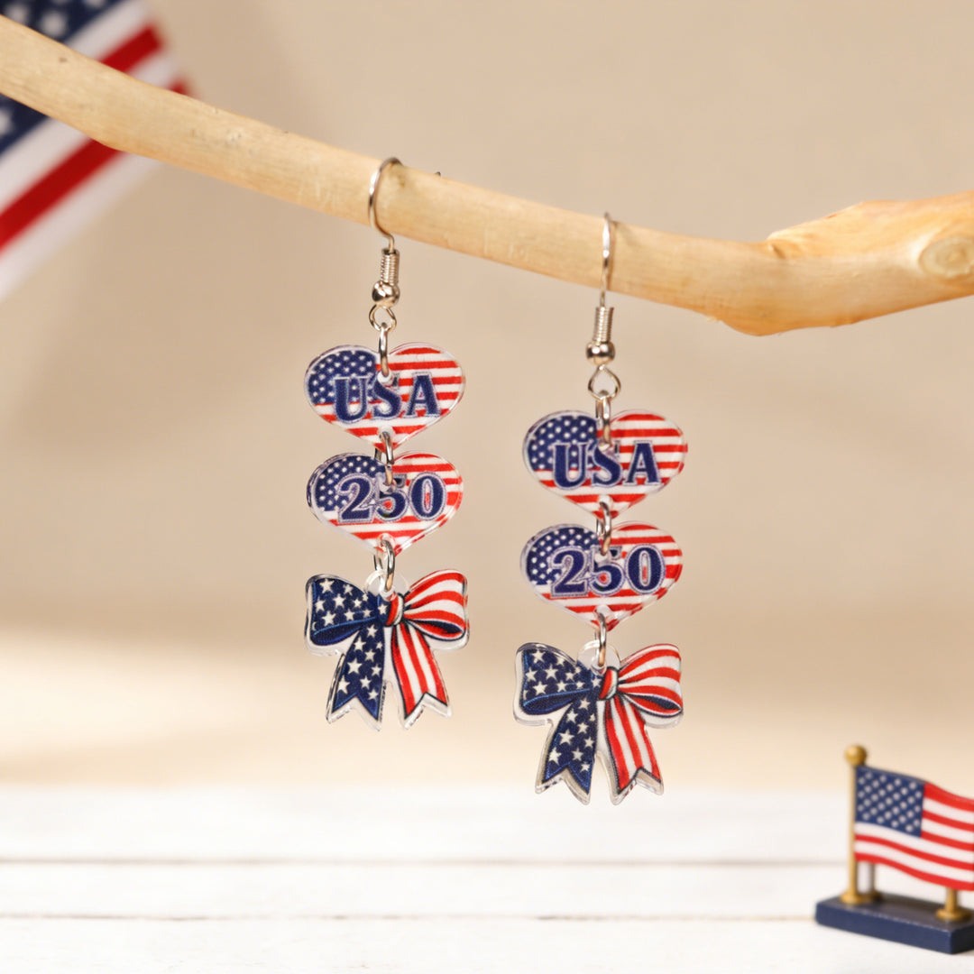 Women's eye-catching statement earrings made of acrylic with patriotic bow pendant Bowlift