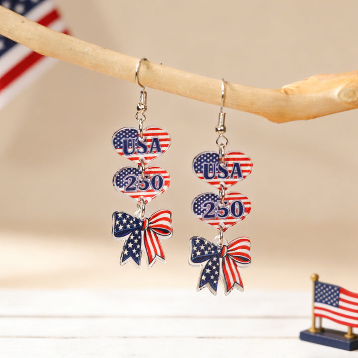 Ladies nan statement earrings with bow shape and American flag pendant Bowlift