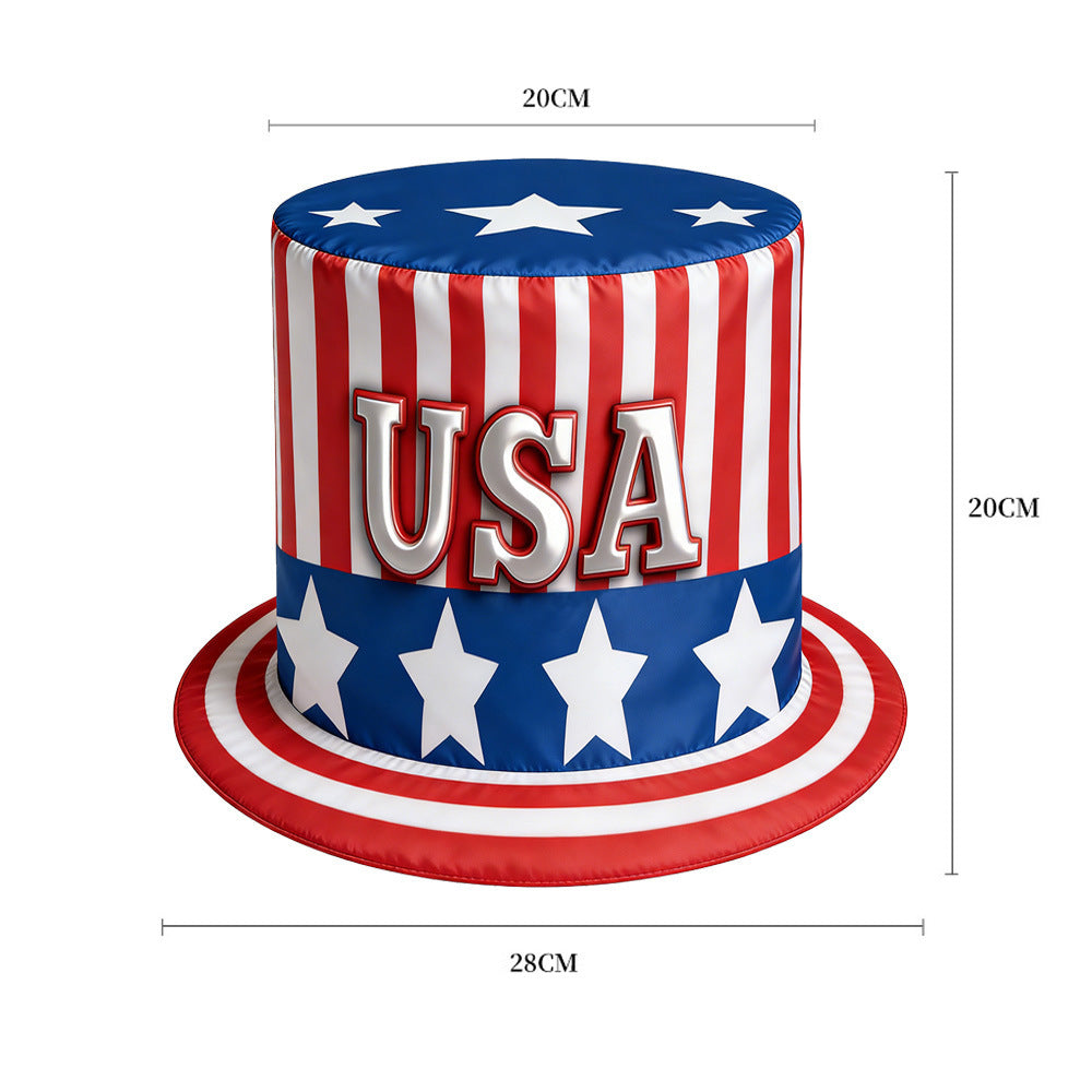 Unisex nan patriotic party top hat with all-over flag pattern and stable brim Bowlift