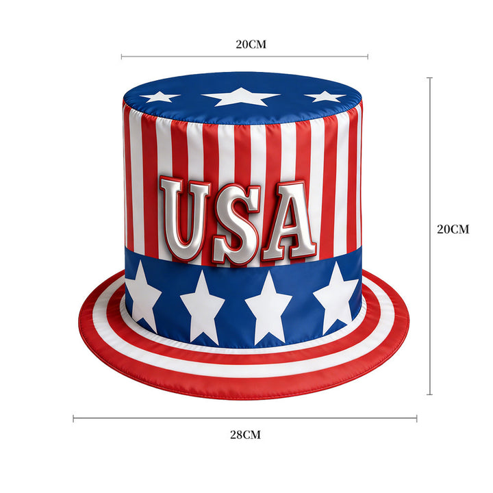 Unisex nan patriotic party top hat with all-over flag pattern and stable brim Bowlift