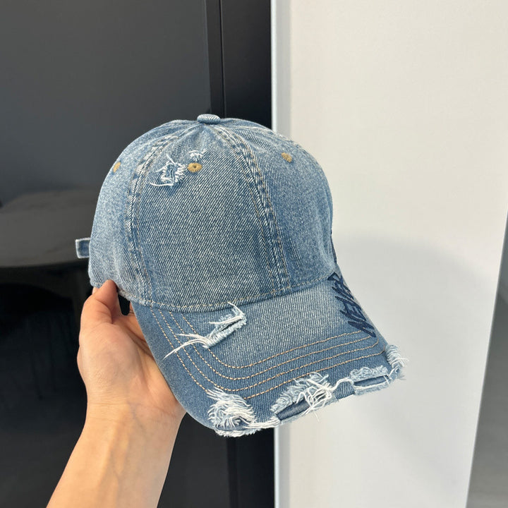Women's Distressed Denim Baseball Cap Bowlift 1784084111