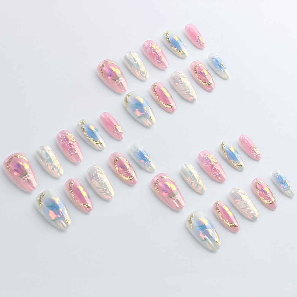 Artistic Floral Press-On Nail Art Bowlift