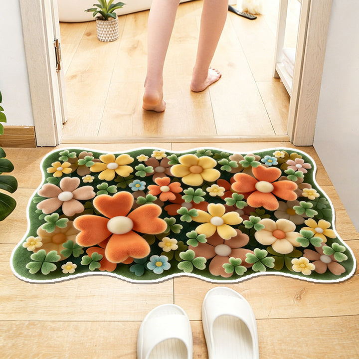 Plush Floral Pattern Bath Mat