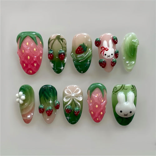 Playful Strawberry Design Press-On Nail Set Bowlift