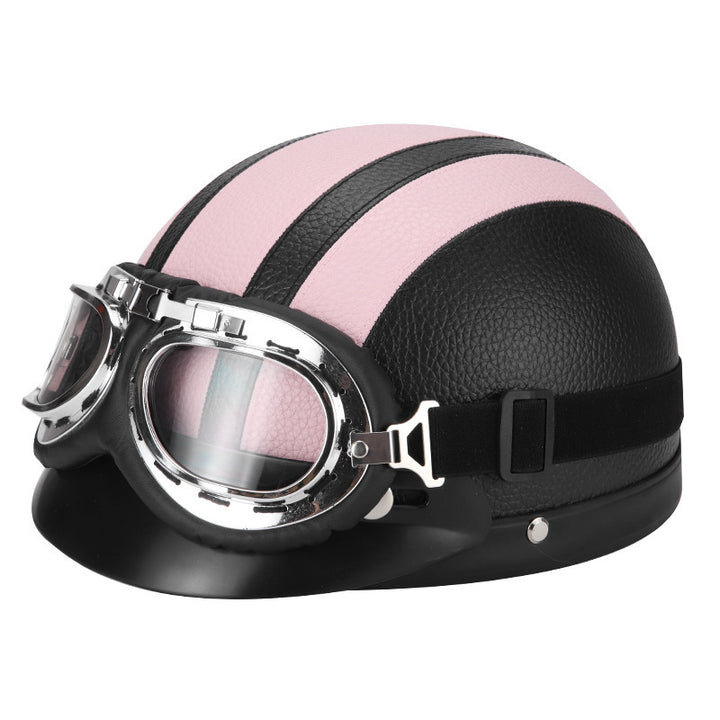 Retro open-face motorcycle helmet with detachable aviator goggles Bowlift