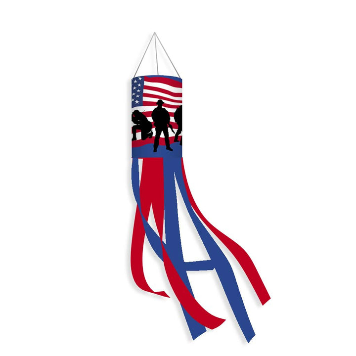 Unisex nan patriotic American flag windsock with long trailing streamers and reinforced hanging loop Bowlift