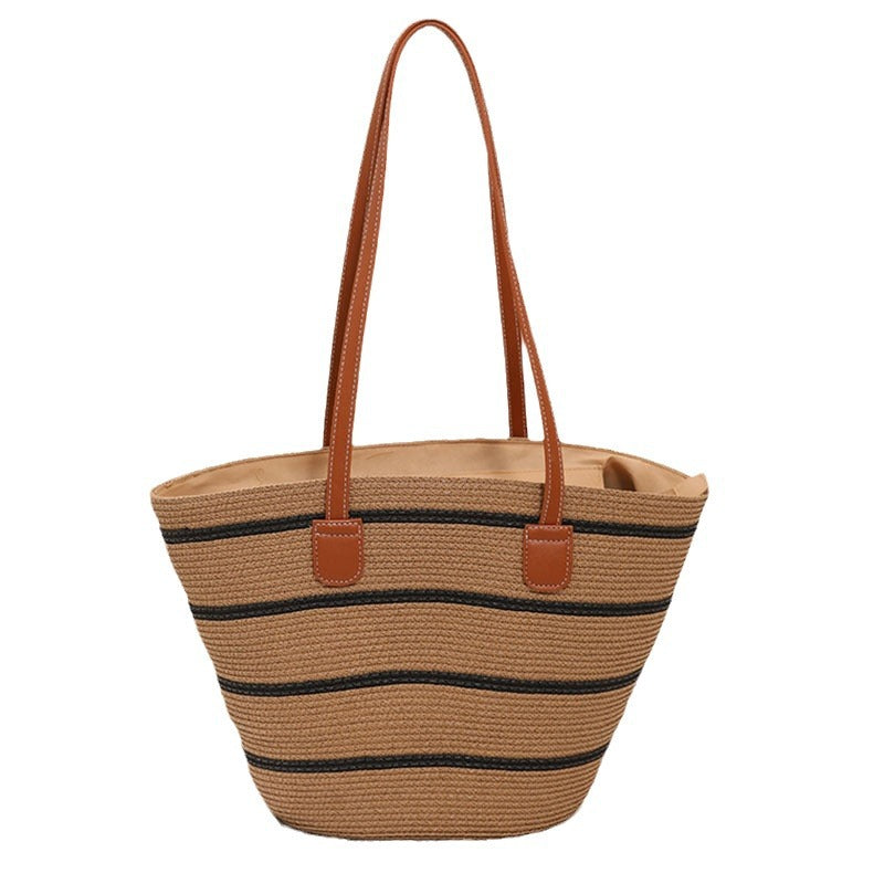 Elegant Bast Handbag with Leather Handles Bowlift
