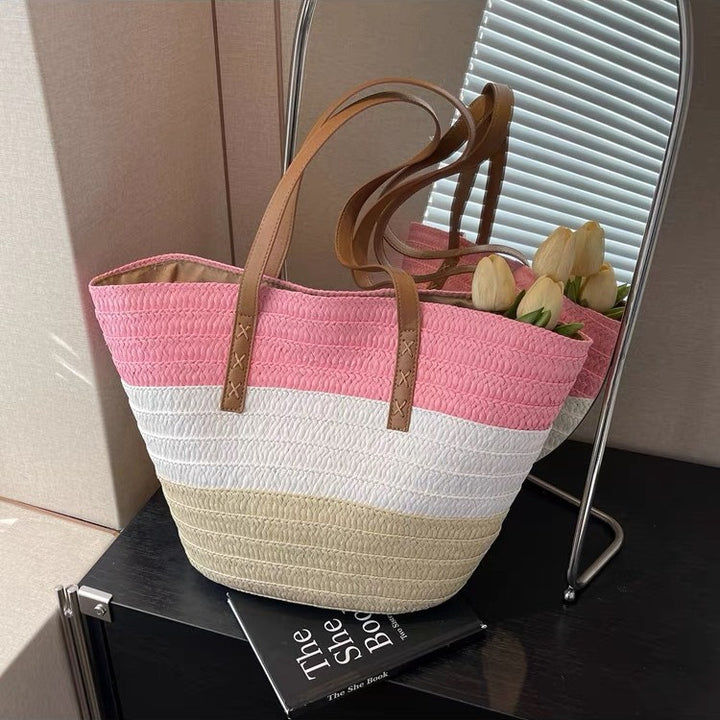 Padded Bast Bag with Decorative Leather Handles Bowlift