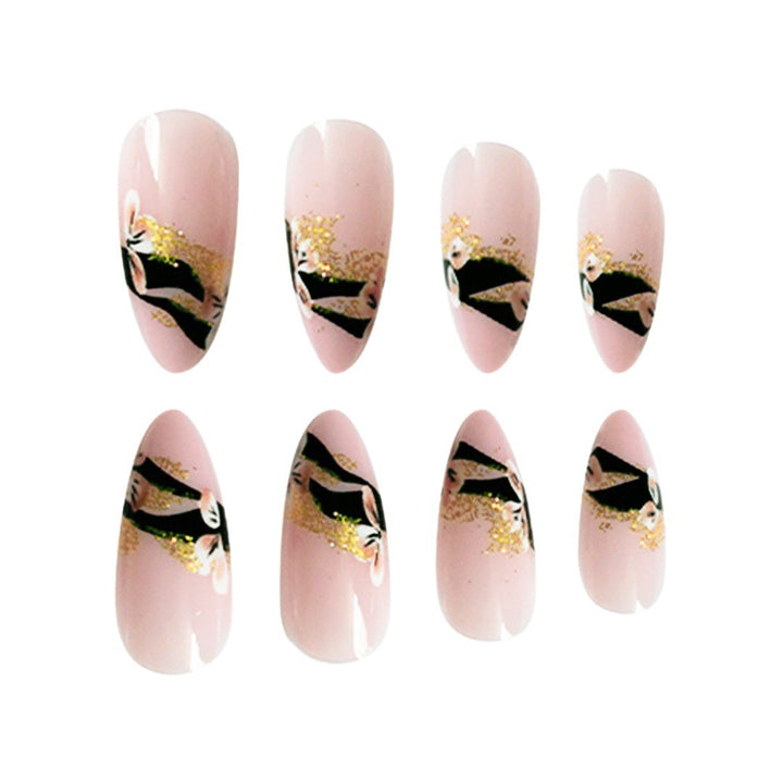 Artistic Floral Glittered Press-On Nails Bowlift