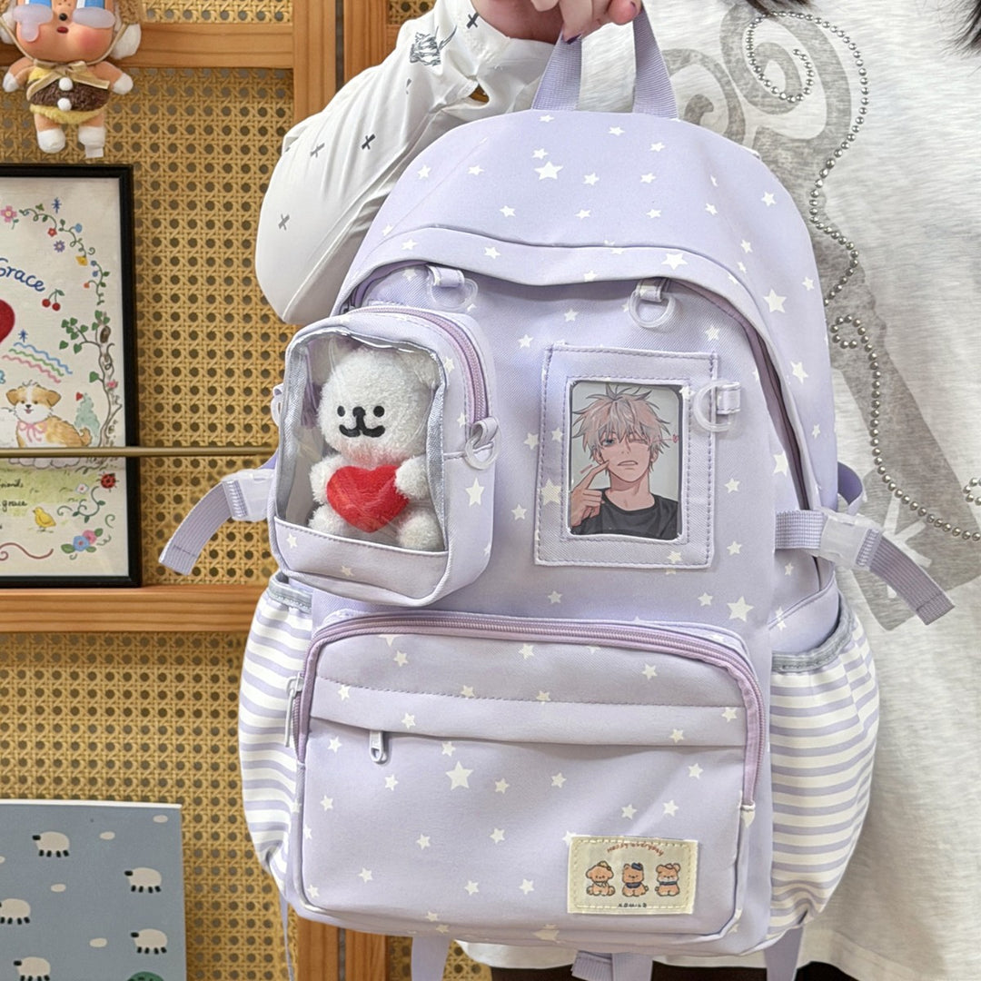 Cute Illustrated Star Pattern Backpack